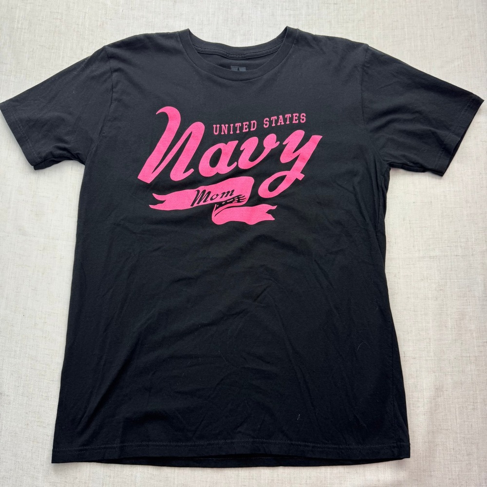 United States Navy Mom Graphic T-Shirt Black Pink Military Support Women Large